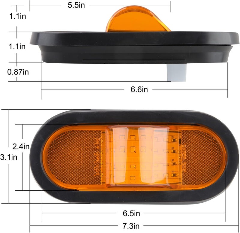 Jamarco 2Pcs 6.5 Inch Oval LED Side Marker Lights and Mid Ship Turn Signal Amber w/Reflex Lens Rubber Grommet Sealed w/3 Prong Wire Pigtail for 6 Inch Oval Led Trailer Mid Turn Marker Lights Reflectorized - Image 4